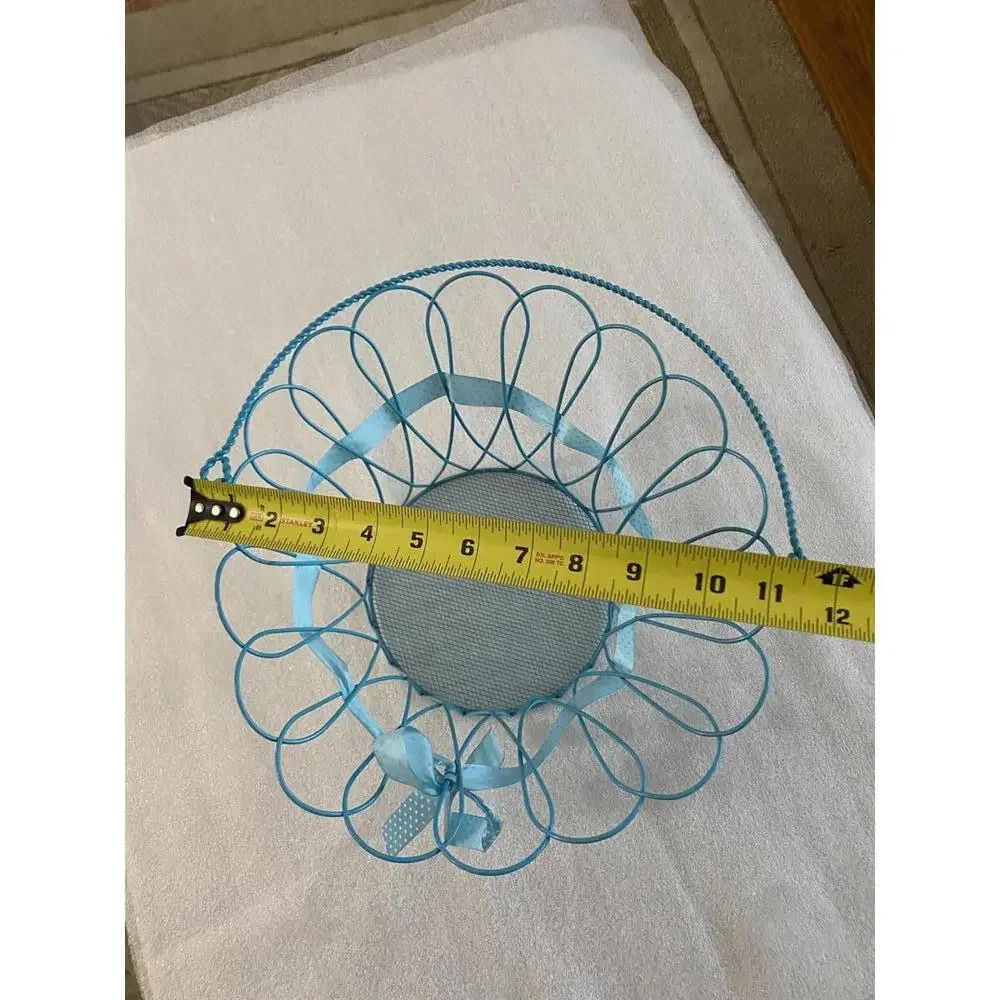 Blue Wire Basket with Decorative Ribbon